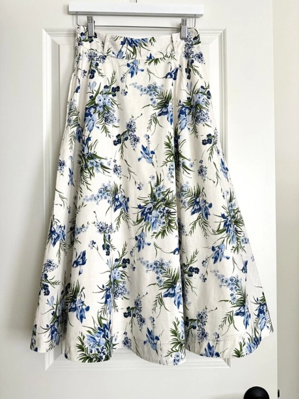 VERONICA BEARD Arwen White Blue Floral Cotton Midi Skirt Size 2 - Picture 6 of 9